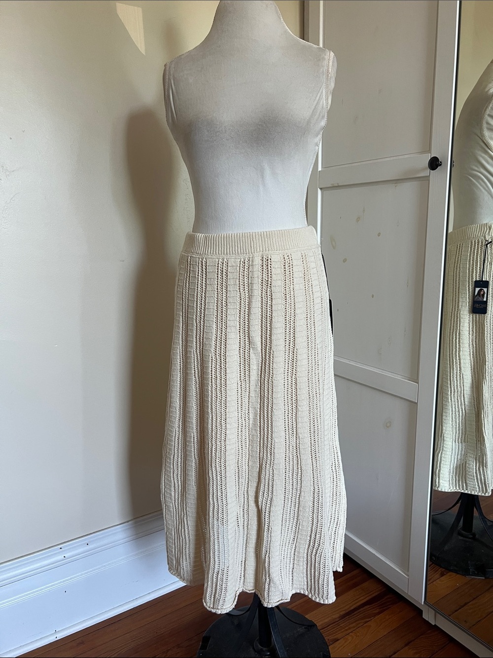 Rachel Rachel Roy Cream Crochet Knit Midi Skirt NWT Large Cotton Coastal